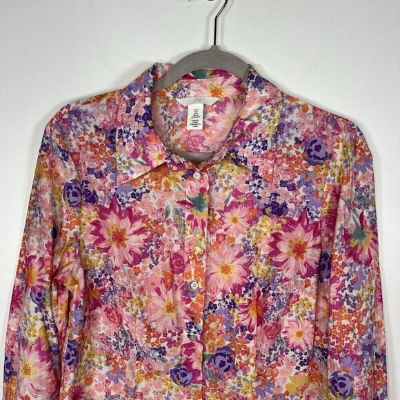 H&M Floral Button Up Collared Shirt Women’s Size‎ Small Colorful Boho Artsy - Picture 3 of 10